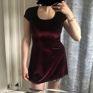 Dark Red Velvet Scoop Neck Winter Party Dress 90’s